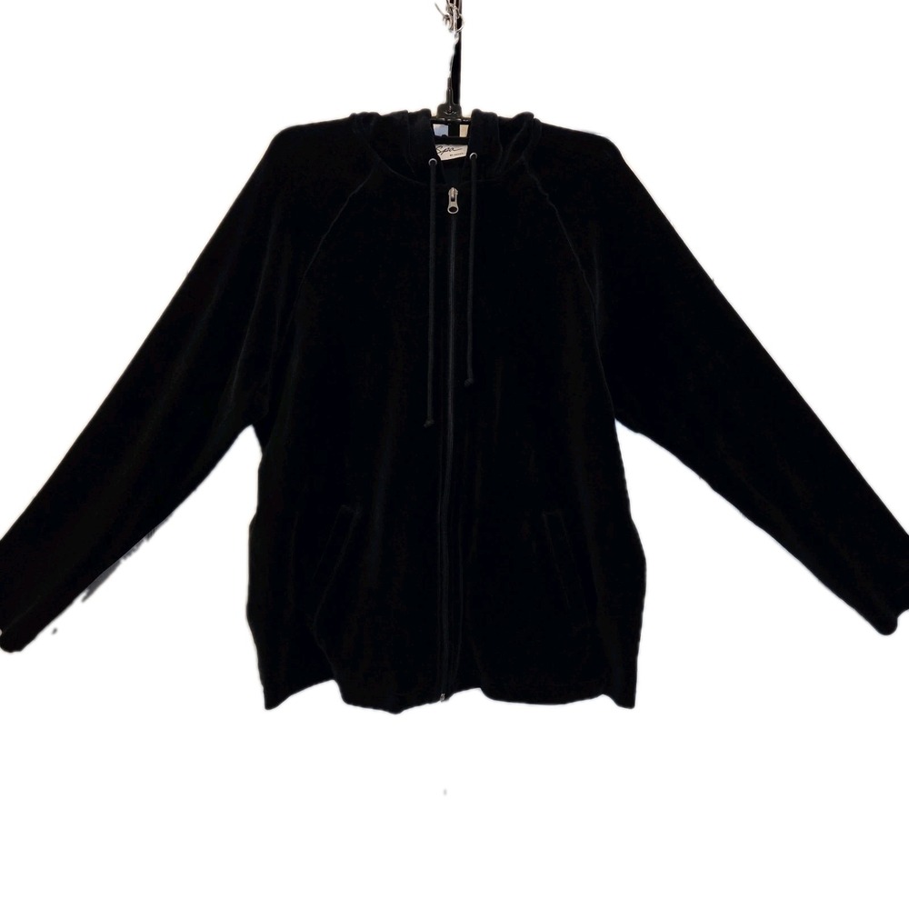 SPA By Chico's Size 2 Large Black Valour Haven Full Zip Hooded Jacket Retail $72